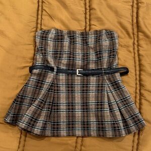 Maeve Plaid Strapless Top with Belt